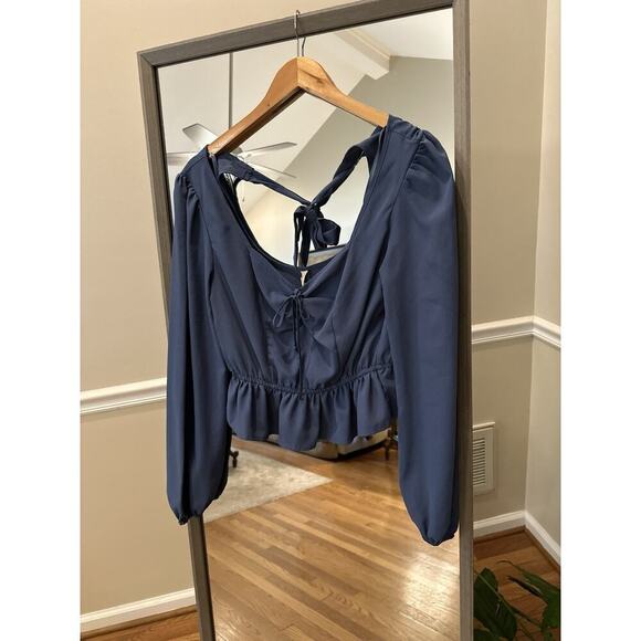 Kingston Grey Blue Peplum Sweetheart Top Medium - Picture 3 of 4